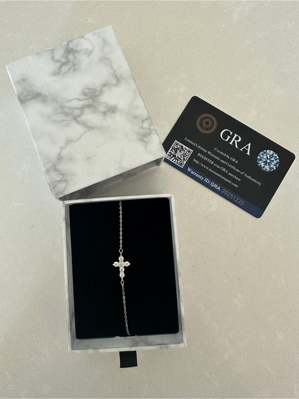 Moissanite and Sterling Silver 8” Cross Bracelet New